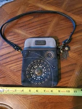 Chala Dazzled CellPhone Crossbody Bag Purse Starburst Boho Black Gray Travel
