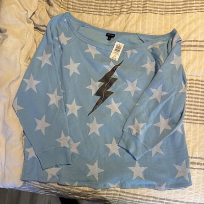 NWT Torrid Blue w/Stars & Lightening Off The Shoulder pullover Plus Size 18-20