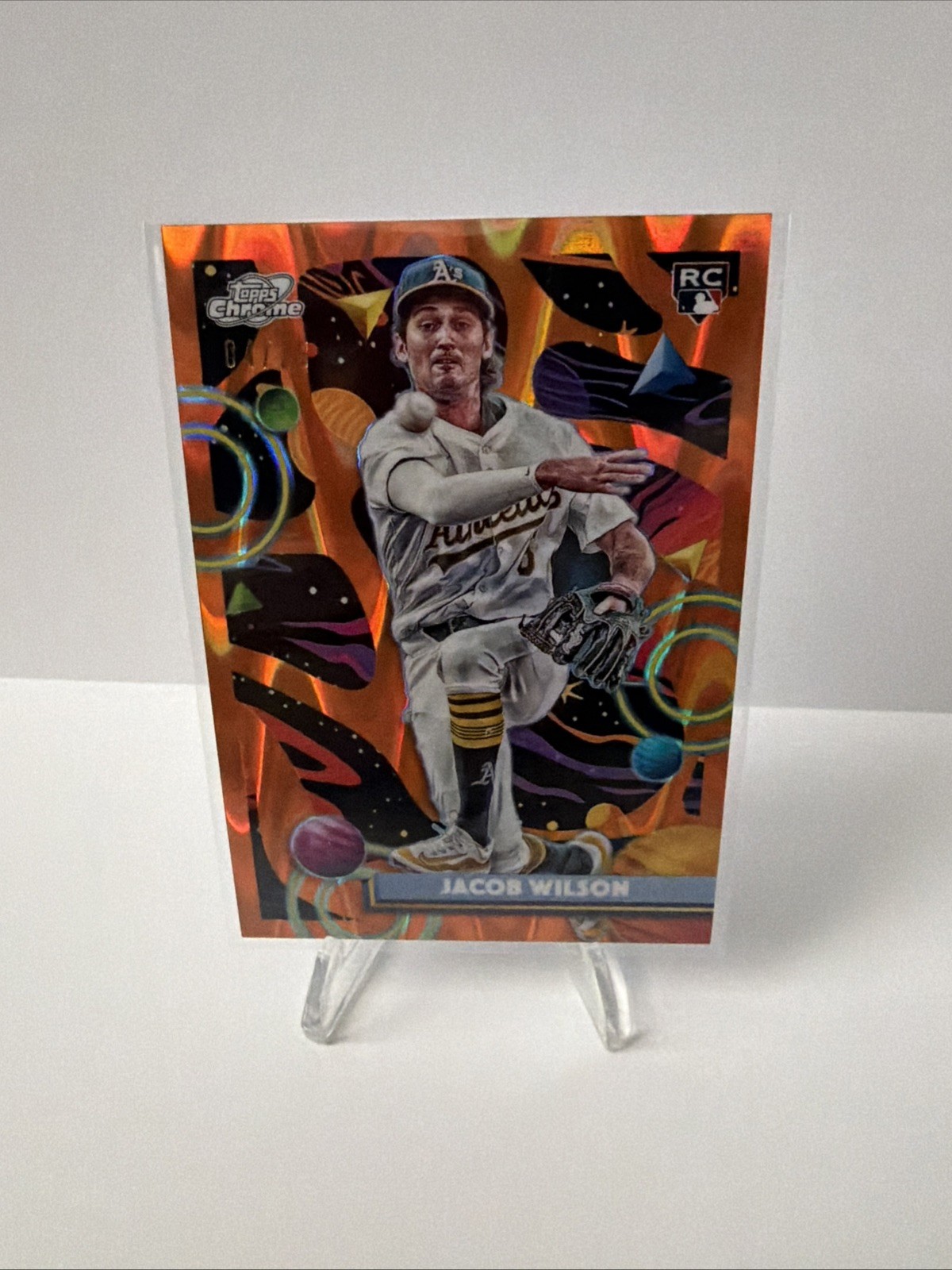 2025 Topps Cosmic Chrome, Jacob Wilson #139 Orange Galactic Refractor /25 A's RC