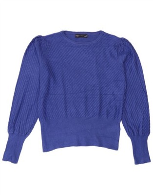 Marks & Spencer Damen Pullover Pulli U-Boot-Ausschnitt UK 12 Mittelblau Viskose TX12