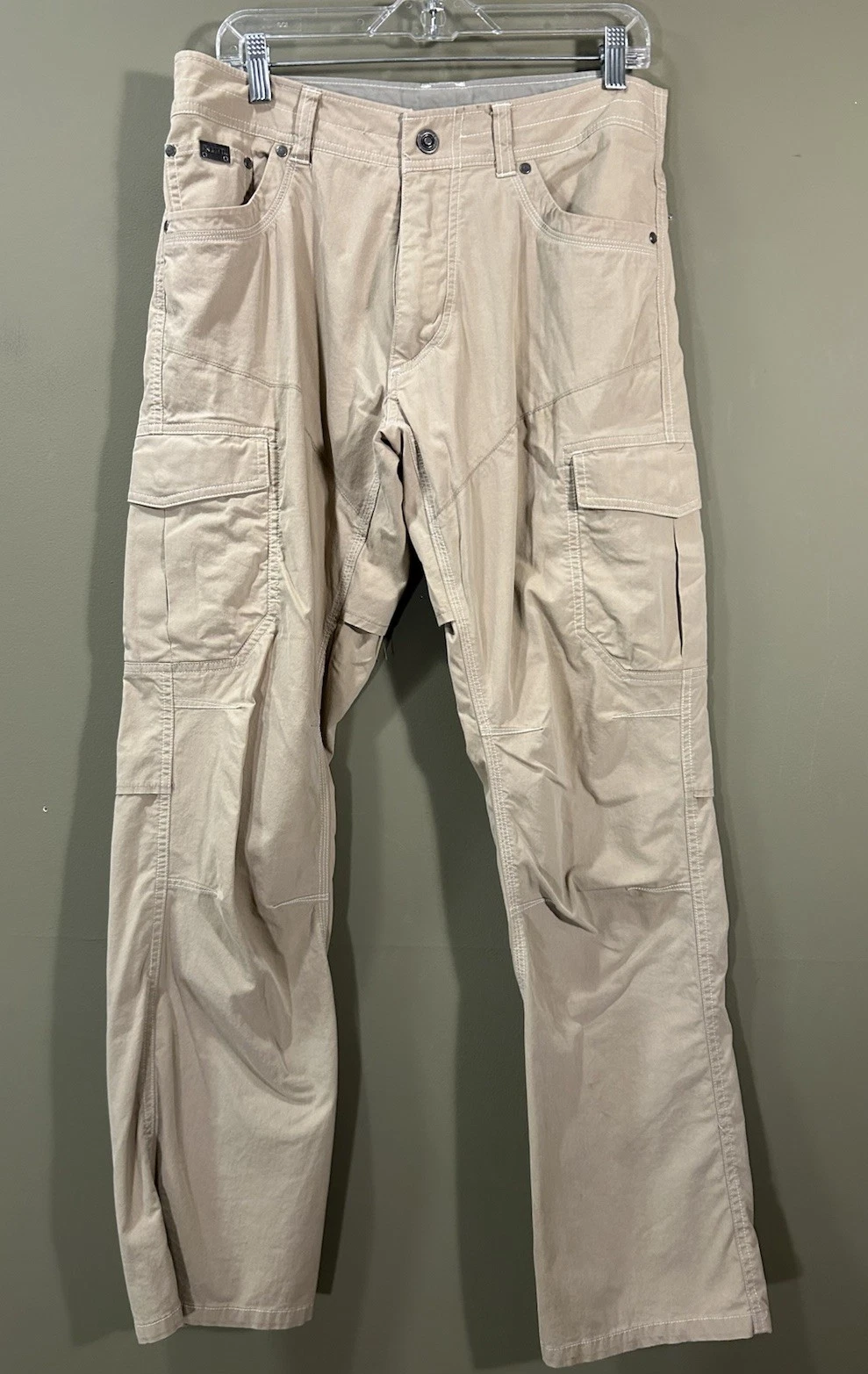 Kuhl Utility Pants Mens 34x31 Khaki Beige Cargo Stretch Comfort Hiking Outdoor