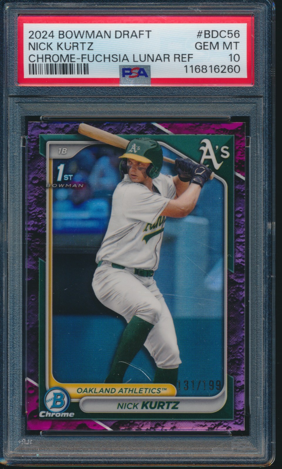 PSA 10 NICK KURTZ 1st 2024 Bowman Chrome FUCHSIA LUNAR REFRACTOR/199 RC GEM MINT