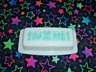 Vintage Pyrex Amish Butterprint Turquoise Butter Dish White Milk Glass