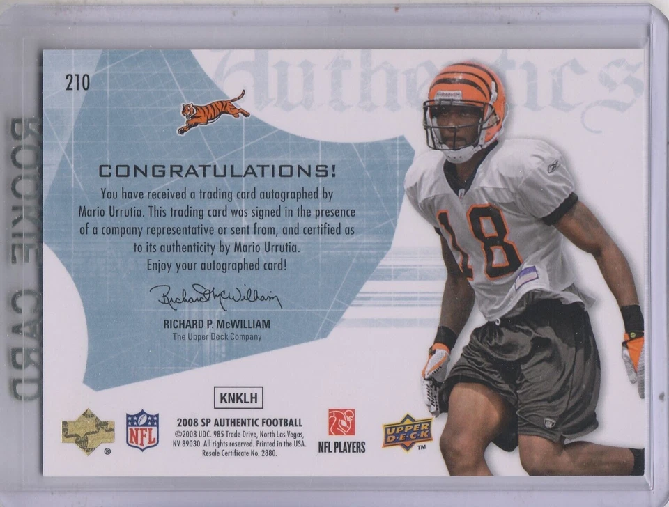 A9670- 2008 SP Authentic #210 Mario Urrutia RC Auto /1199 SAMPLE - Image 2 of 2