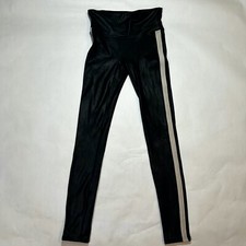 SPANX Leggings Shapeware Faux Leather Tuxedo Stripe Black Size Small