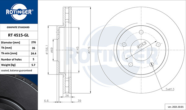Rotinger 2X Bremsscheibe Vorne Ø276 Mm FüR Mitsubishi ASX Ga_W_ 2.0I Lancer-image