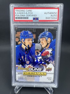 Kaapo Kakko Adam Fox Signed 2019-20 Upper Deck Young Guns Canvas Auto PSA/DNA