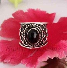 Natural Black Onyx Ring Statement Ring Thick Band Ring 925 Sterling Silver