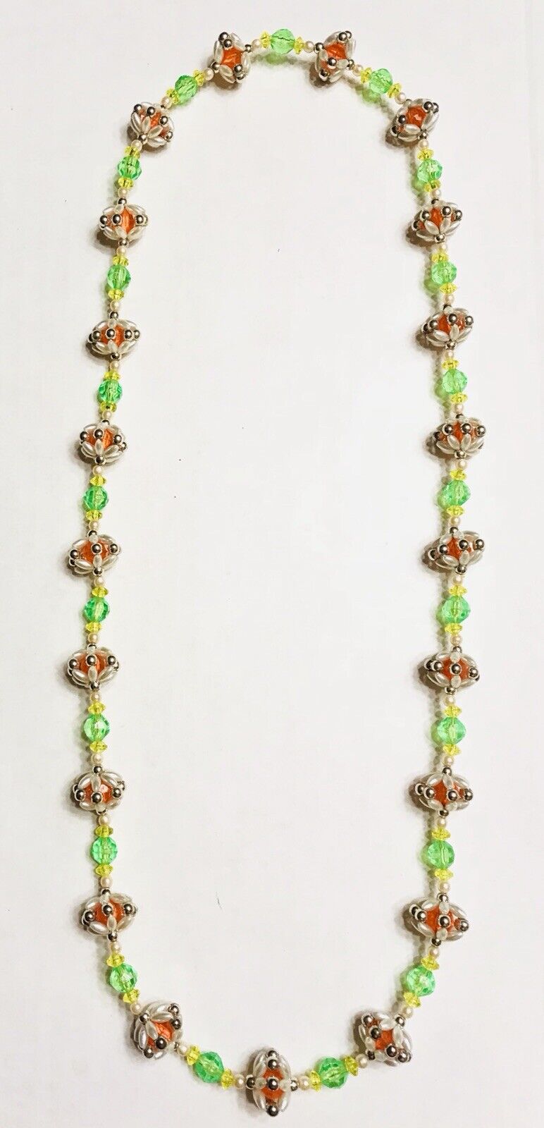 Vintage Beaded Necklace Faux Pearl NEW before selling Yellow Whit Boston Mall Orange Green