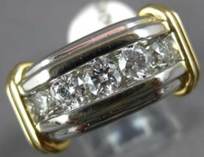 ESTATE LARGE 1.05CT DIAMOND 14KT 2 TONE GOLD 3D ROUND 5 STONE CHANNEL MENS RING