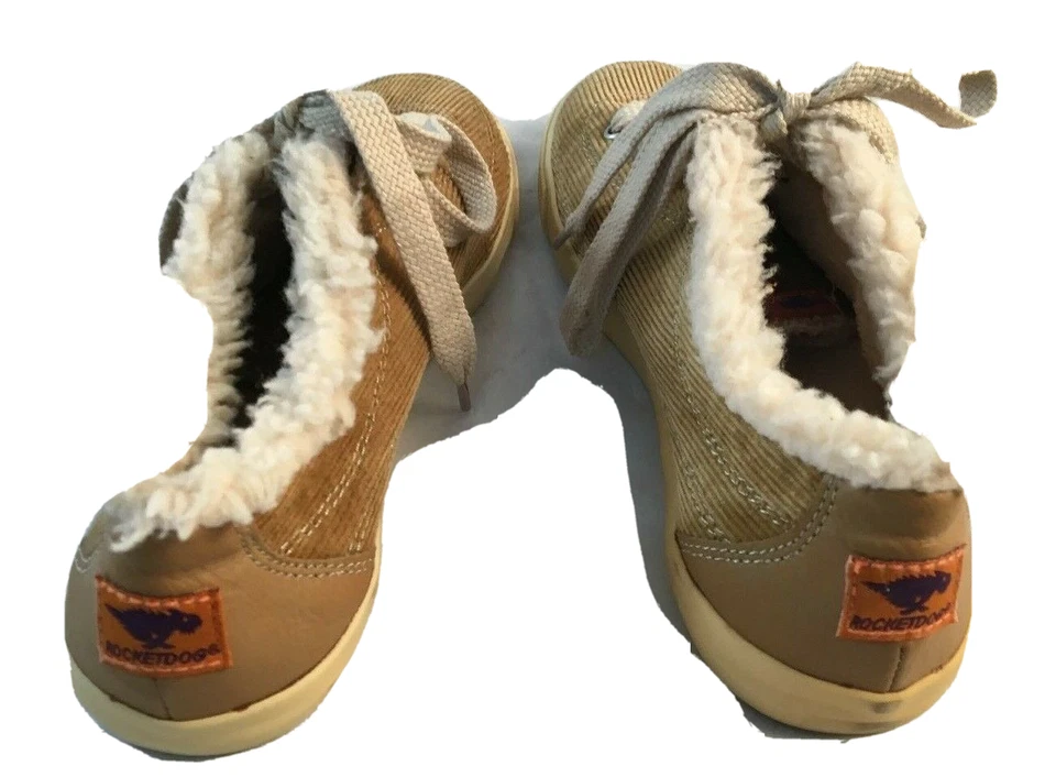 Rocket Dog Womens Size 7 Tan Corduroy Fuax Fur Lace Up Sneakers Shoes HIpster - Image 4 of 4