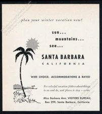 1959 Santa Barbara CA travel beach palm tree art vintage print ad