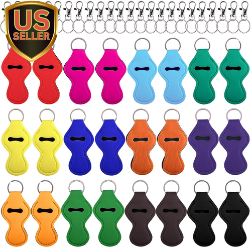24 Pcs Chapstick Holder Keychains Lipstick Holder Keychains with 24 Pcs Metal Cl