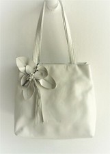  Paolo Masi Italy White Leather Flower Accent Medium Tote Shoulder Bag  