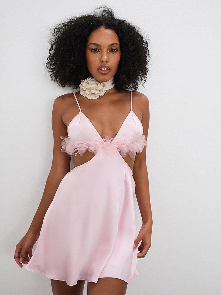 Pink fur trim dress cheap