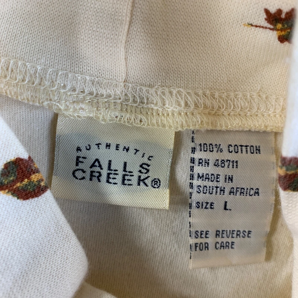 Vintage Falls Creek T Shirt Womens Large Beige Long Sleeve Mock Neck Top Leaves - Image 3 of 4
