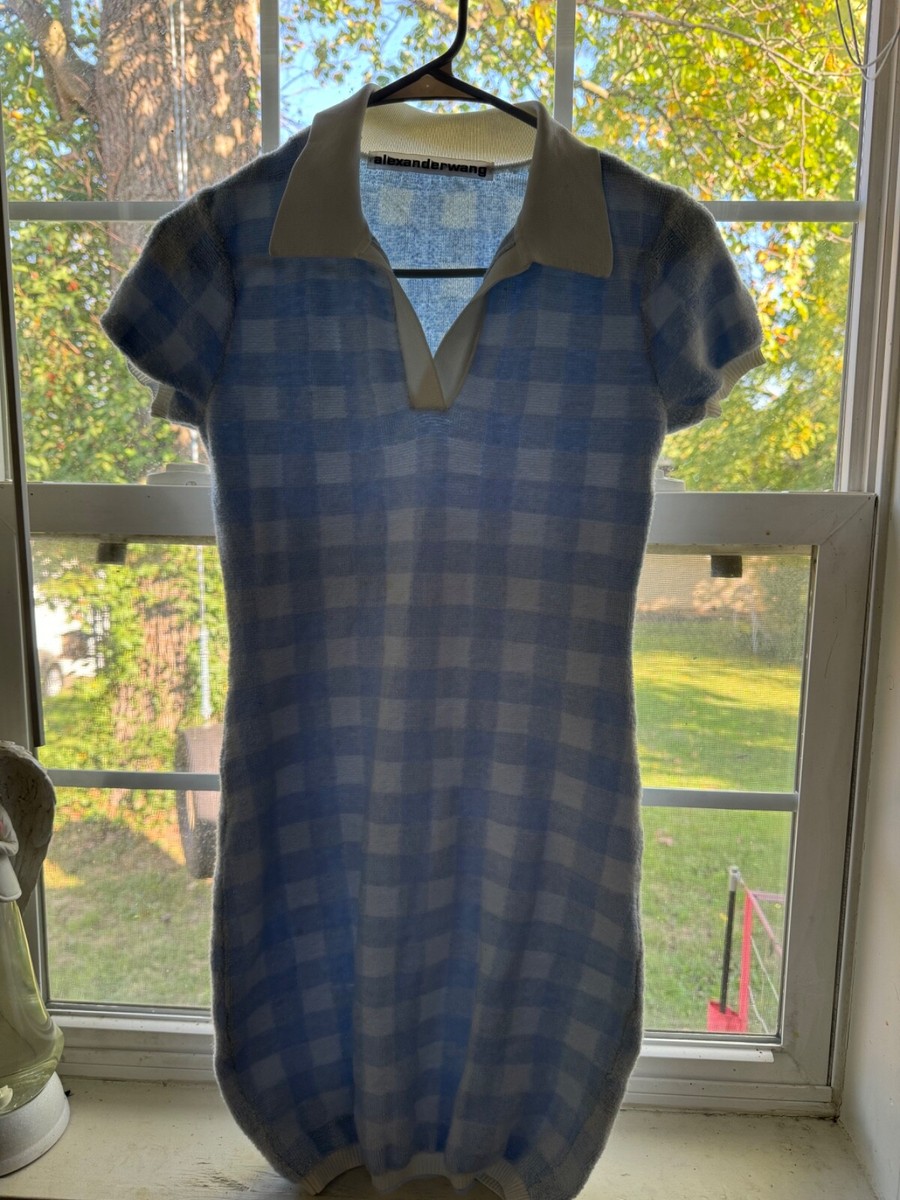 ワンピース Alexander Wang Towel Gingham Polo Dress EUC ALEXANDER WANG Towel Gingham Polo Dress in Oxford Blue
