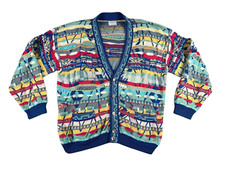 Coogi Sweater Vintage Cardigan Large 3D Knit Colorful Cosby Biggie 90s Australia