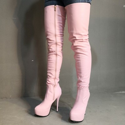 pink thigh high platform boots