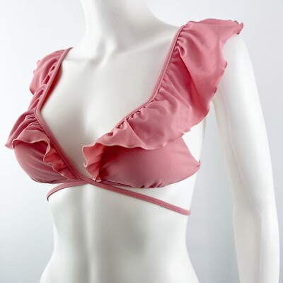Beach Bunny Pink SHANINA Ruffle Bikini Top in Whiskey Rose Size S Beach New