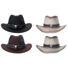 Men Womens Classic Western Cowboy Cowgirl Hat Felt Fedora Outdoor Sun Hat w Belt