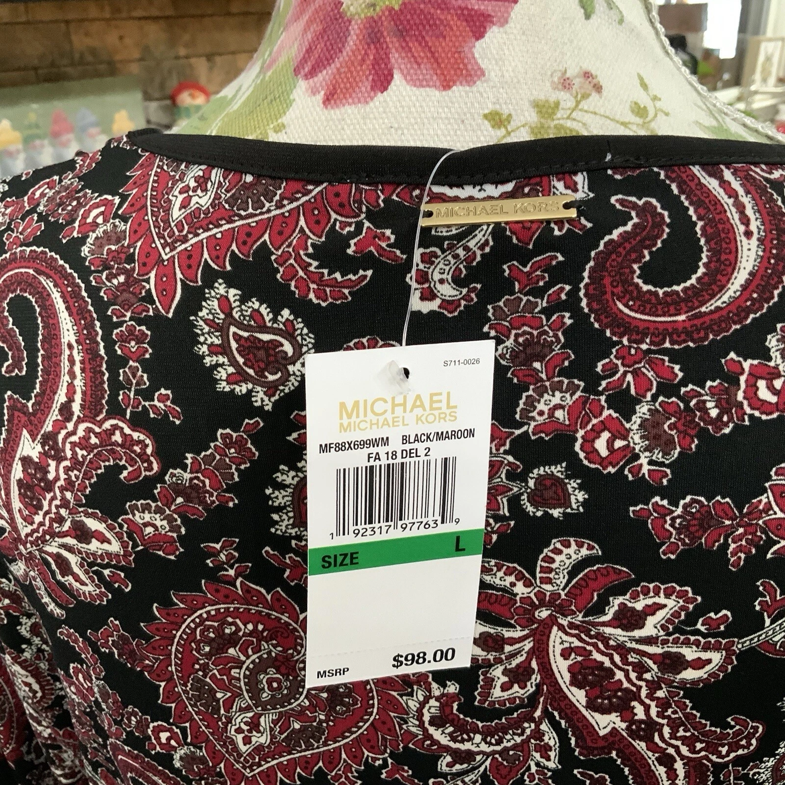 Abito Michael Michael Kors taglia grande stampa floreale pop paisley manica a campana nuovo