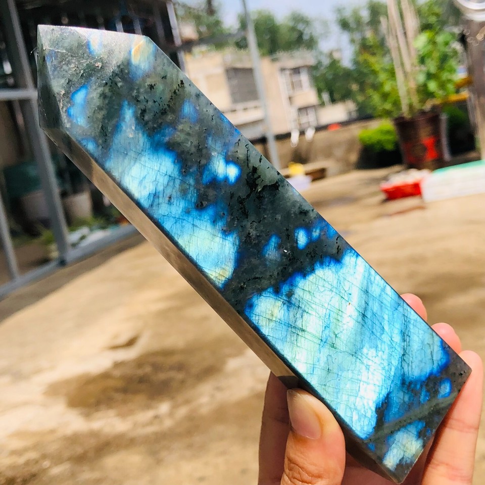 373g Natural Blue Light Labradorite Quartz Crystal Tower Mineral Reiki