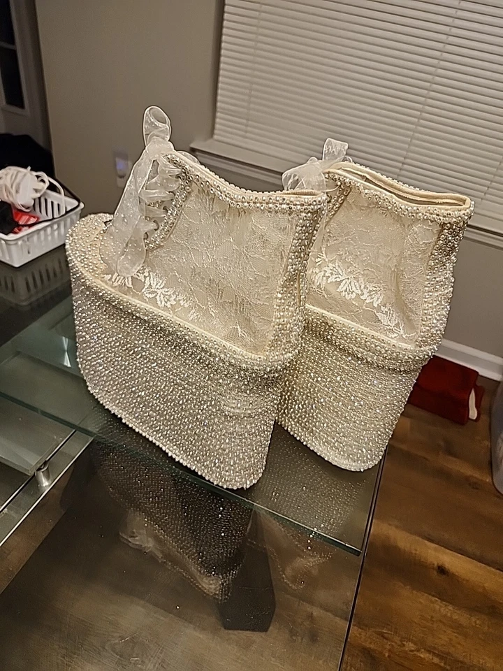 Bridal Shoes Custom Design Stiloshoes Beaded And Lace  Size 12 .5 Women's - Image 3 of 4