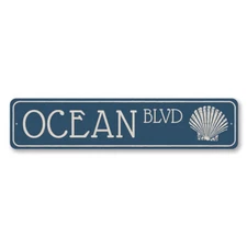 Ocean Blvd Sign, Custom Beach Street Sign, Metal Seashell Boulevard - Aluminum