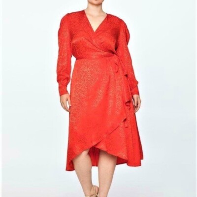 Dress 20 24 28 Red Satin Leopard Print Wrap Christmas Holiday Party Eloquii New