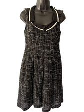 Nanette Lepore Black & White Scoop Neck Tweed Sleeveless Lined Dress Size 4