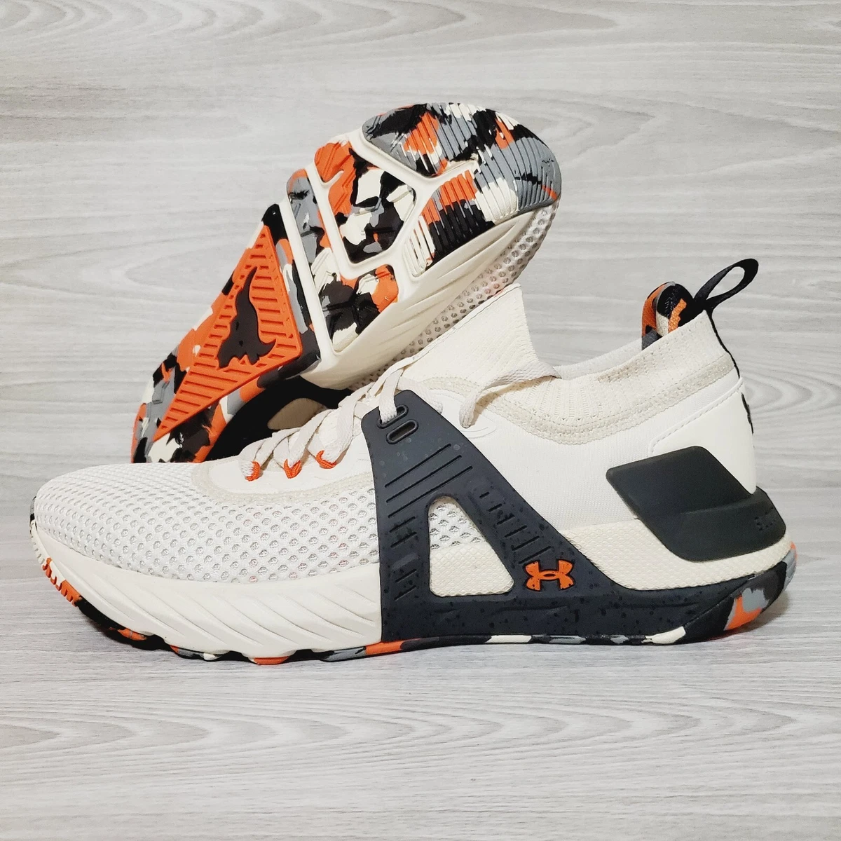 Under Armour Project Rock 4 Marble White Black Orange Men Size 11  (3025955-106)