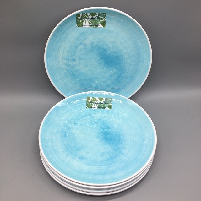 6 Tommy Bahama Aqua Blue Melamine Dinner Plate Set Watercolor Summer Ocean Beach eBay