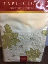 Christmas Spirit Gold Tablecloth Oval 60x84 Bed Bath & Beyond Brand New