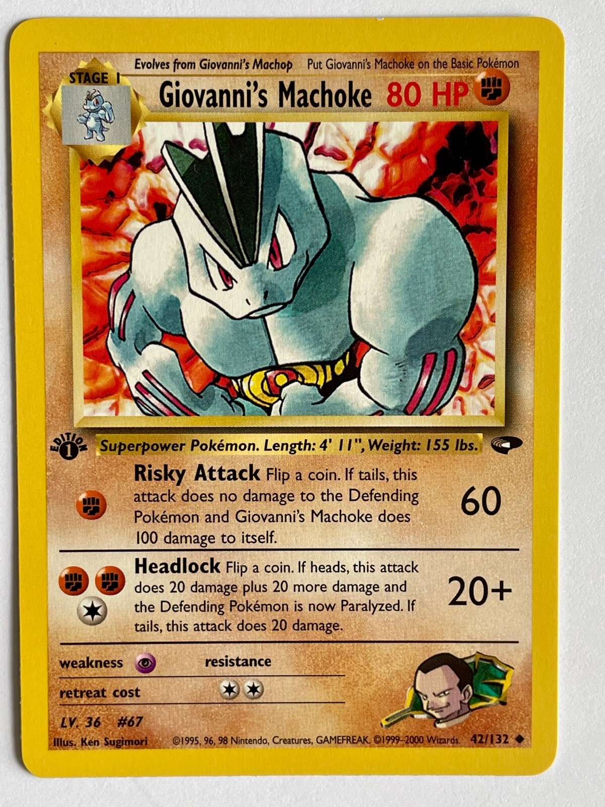 Pokemon Card - Gym Challenge 42/132 - GIOVANNI'S MACHOK **1st Ed** LP