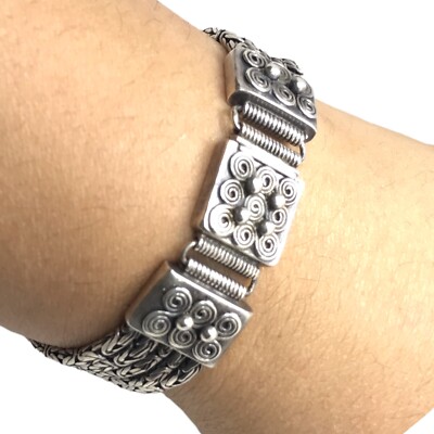 Vintage Sterling Silver Byzantine Five Chains Bracelet 55 Grams 8