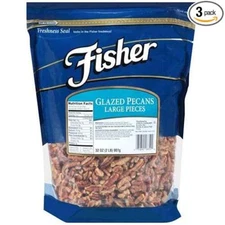 Fisher Large Glazed Pecan Pieces, Ready For Cooking (32 OZ, 3 Per Case)