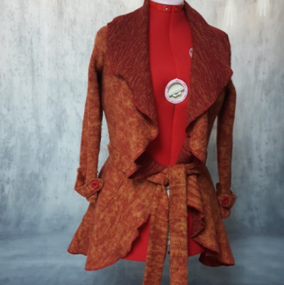 hot & delicious fall autumn orange shade fuzzy belted sweater size S