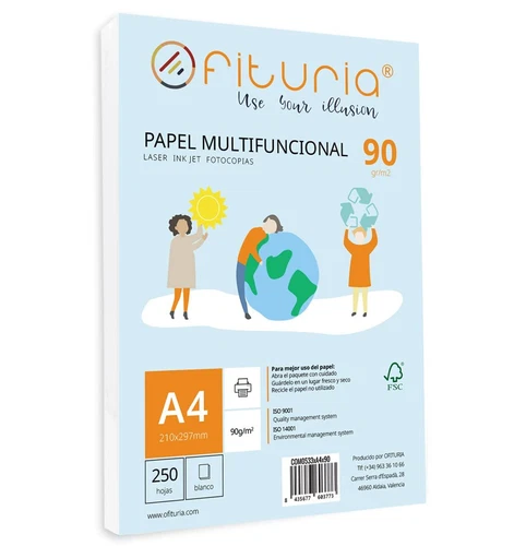Packung mit 250 weißen DIN A4 Blättern 90g Druckerpapier. Multifunktionales K...