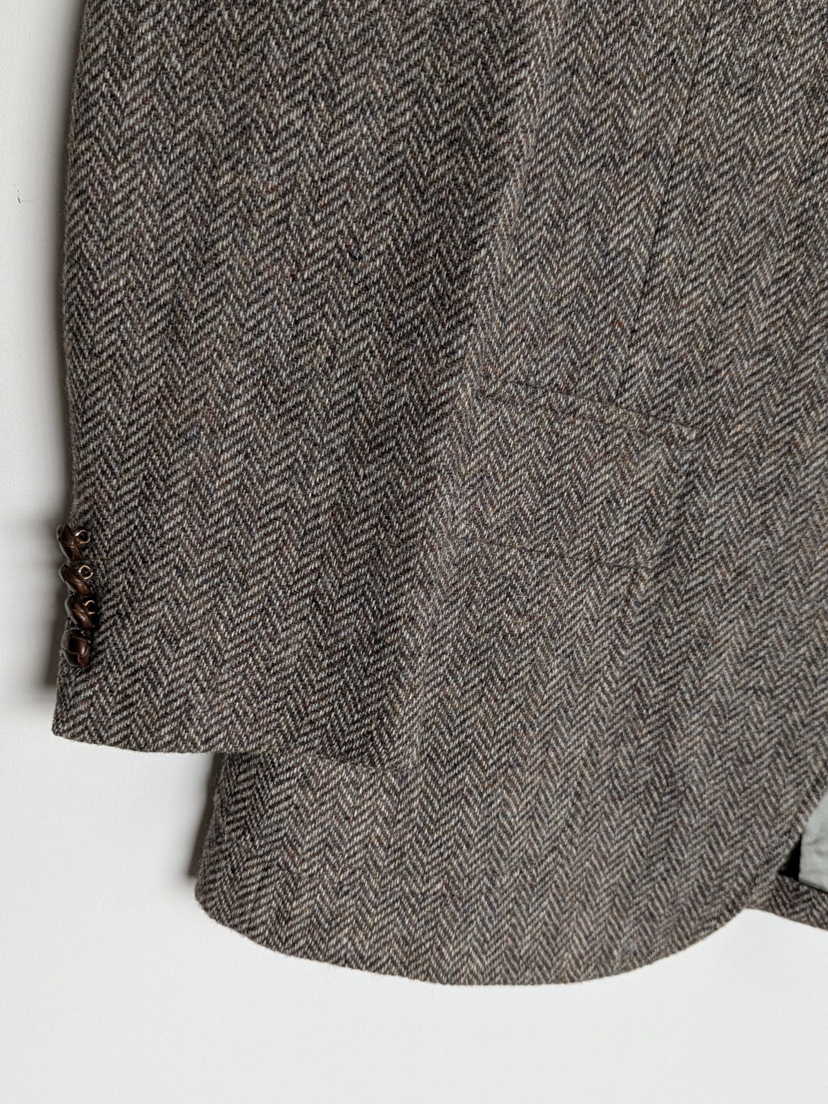 LANDS' END Vtg 90s USA Brown Herringbone Tweed BLAZER SUIT COAT JACKET Men's