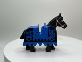 Vintage Black LEGO Horse W/ Blue And Black Dragon Barding Castle 6086 6085 2490