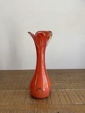 Vase Soliflore en Verre Style Murano Effet Marbré Rouge Col Floral - H23cm