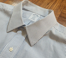 BROOKS BROTHERS SHIRT, Men's 16.5 x 34/35 Regent, WHITE Blue Striped, Pocket EUC