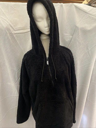 UNDERCOVER Felpa con cappuccio Victoria’s Secret ROSA taglia L sherpa pile nero tasca canguro pullover