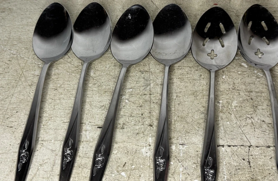 67pc Lot Vintage MCM Japan Stainless Flatware Set Rose Pattern Serving - Image 4 of 4