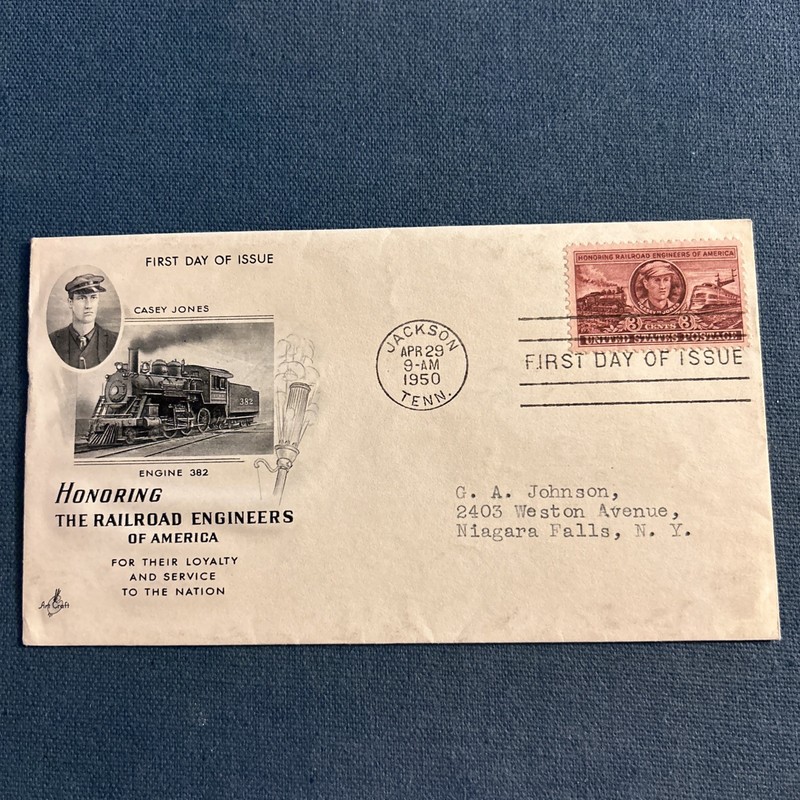 FDC 1950 SC #993 Artcraft Cachet - Jackson Tenn. Casey Jones