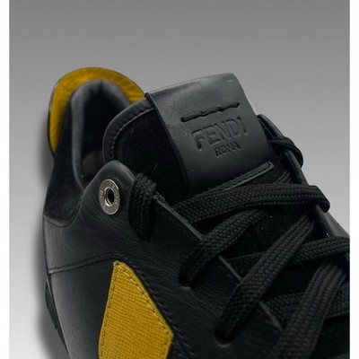 Fendi Mens Vitello Elite Spike Monster Sneakers Black Yellow 7E