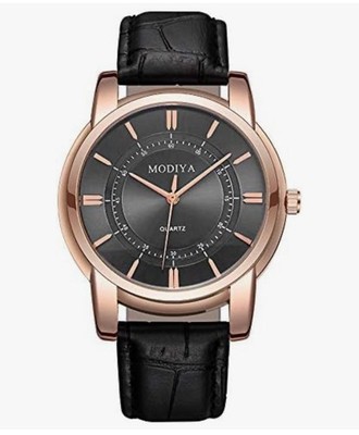 Modiya Mens Watch Simple Analog Black Leather Band Waterproof Quartz Watch