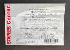 2015 Motley Crue Concert Ticket Stub 12/30/15 The Final Tour Staples Center L.A.