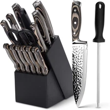 Knife Sets for Kitchen,15-Piece Hammered Desgin Knife Set with Block and Sharpen